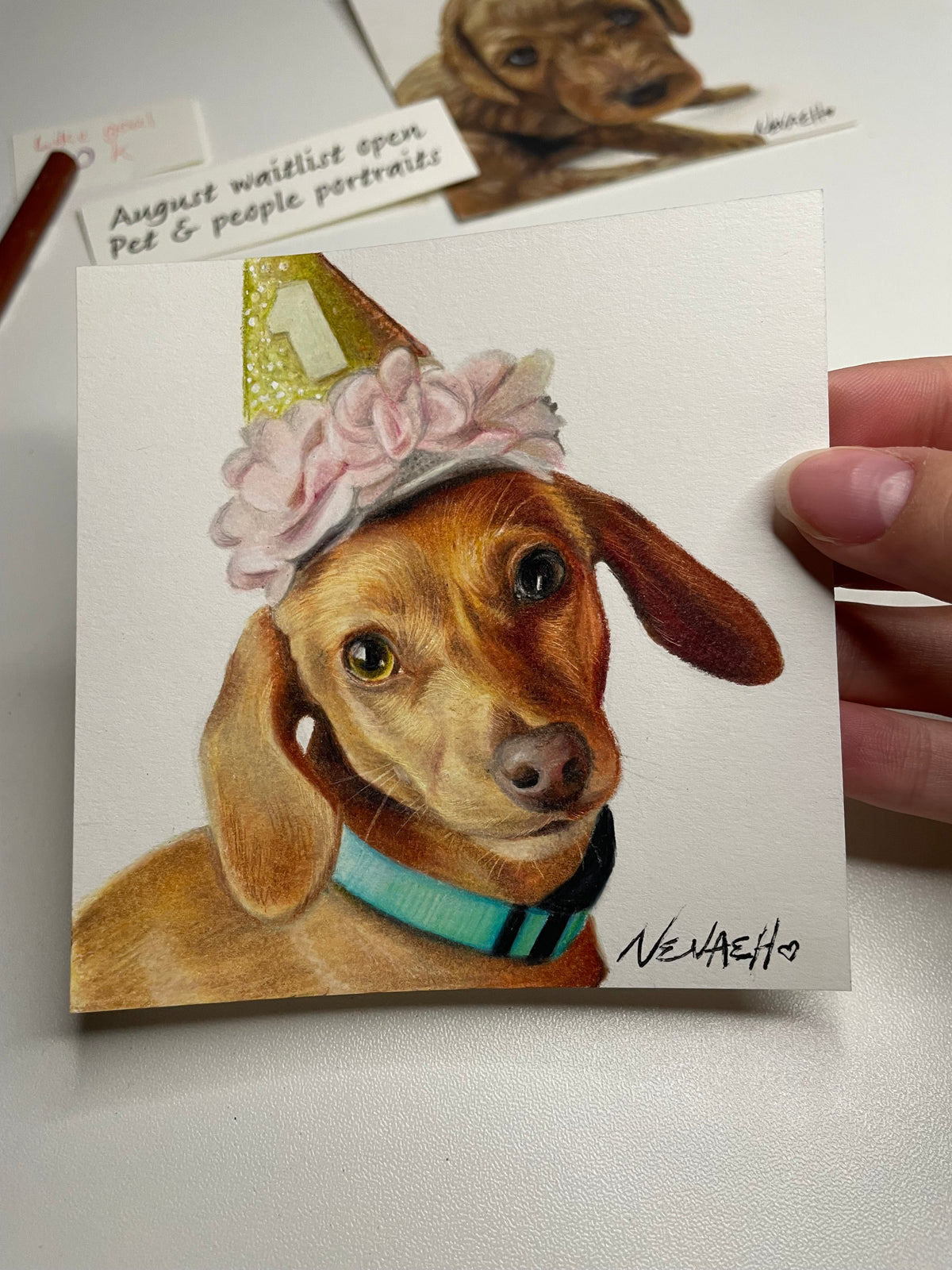 Custom Mini Pet Portrait - 4x4inch Colored Pencil Drawing